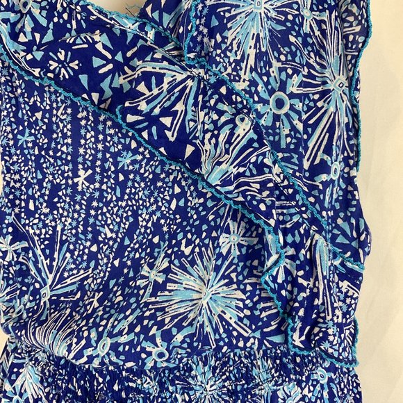 Poupette St. Barth Romper XS Blue White Firework Print Sleeveless Ruffle New NWT - Picture 6 of 13